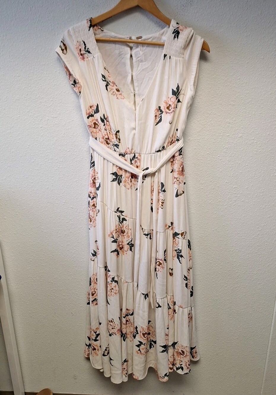 Free People All I Got V-neck Beige Floral Multicolor Maxi Dress Women's Size 0
